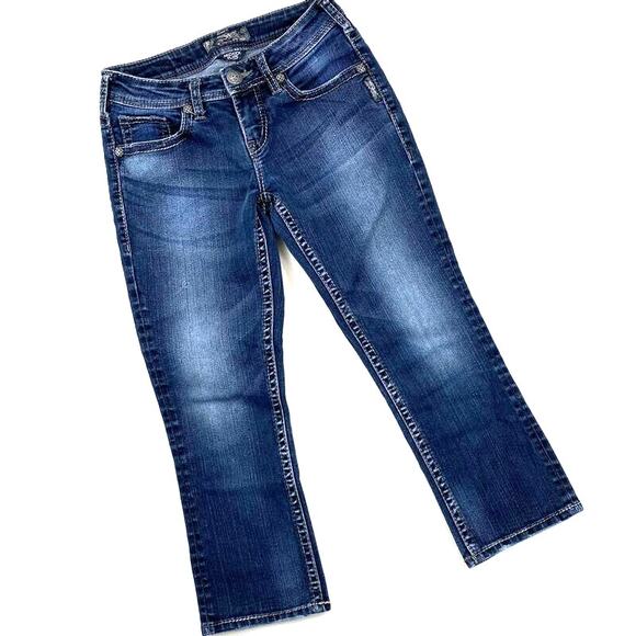 Silver Aiko Capri Jeans Kick Flare Denim Crop Dark Blue 5 Pocket Womens Sz 25 - Picture 11 of 11